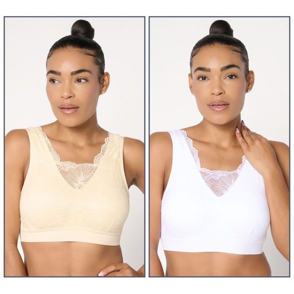 Breezies Women's Plus Sz Bra 1X Seamless Lace Cami Bras Removeable White